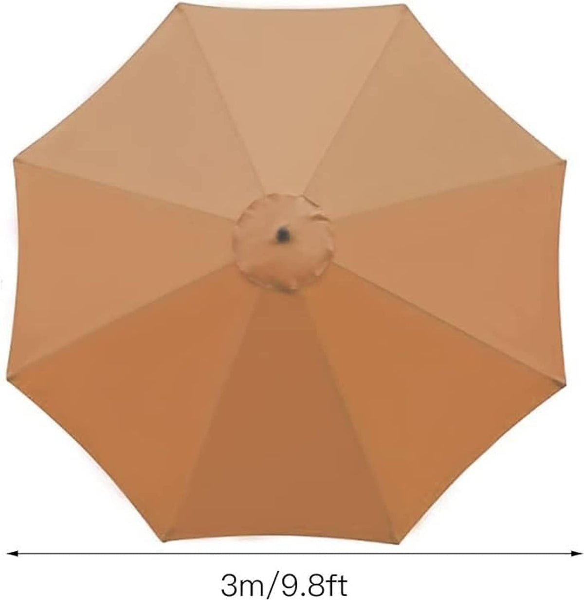 Khaki offset patio umbrella canopy with 8-panel design and center finial