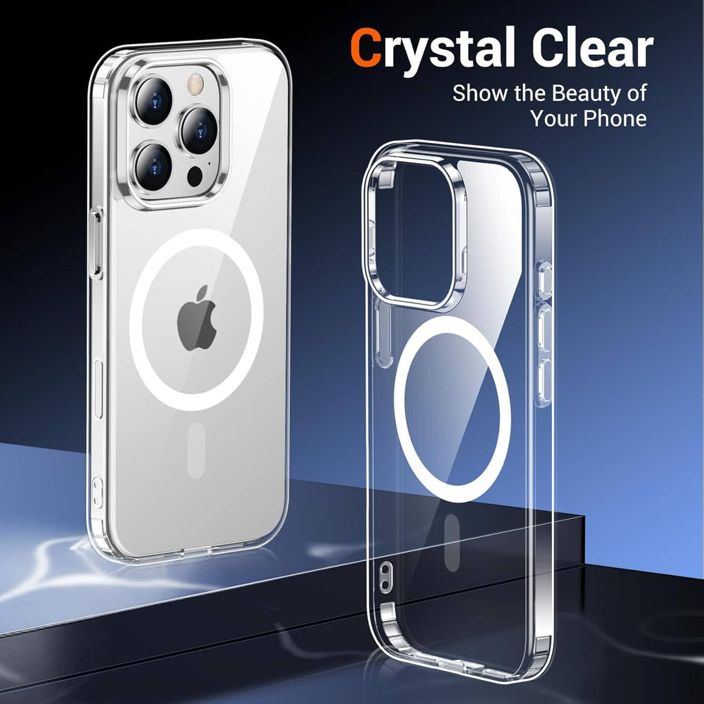 Crystal-clear iPhone 15 Pro Max case with camera cutouts and slim side profile