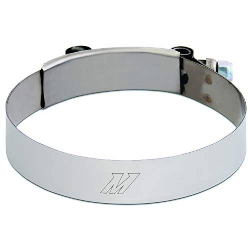 Stainless-steel T-bolt clamp band with embossed marking and side hinge