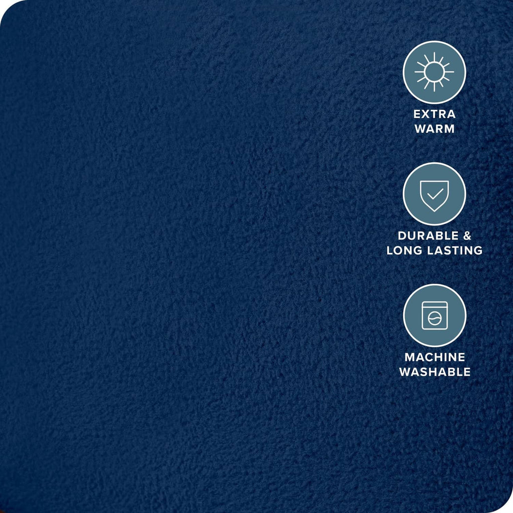 Dark blue fleece fitted sheet with dense textured surface
