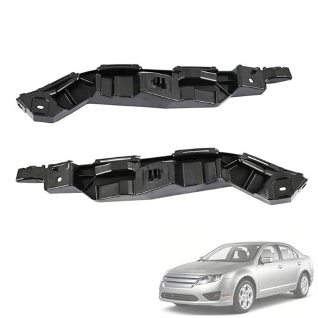 Front bumper cover support brackets, black plastic/metal, shown as a matched pair
