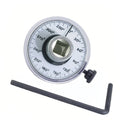 Circular torque angle gauge with degree scale and 1/2-inch drive socket