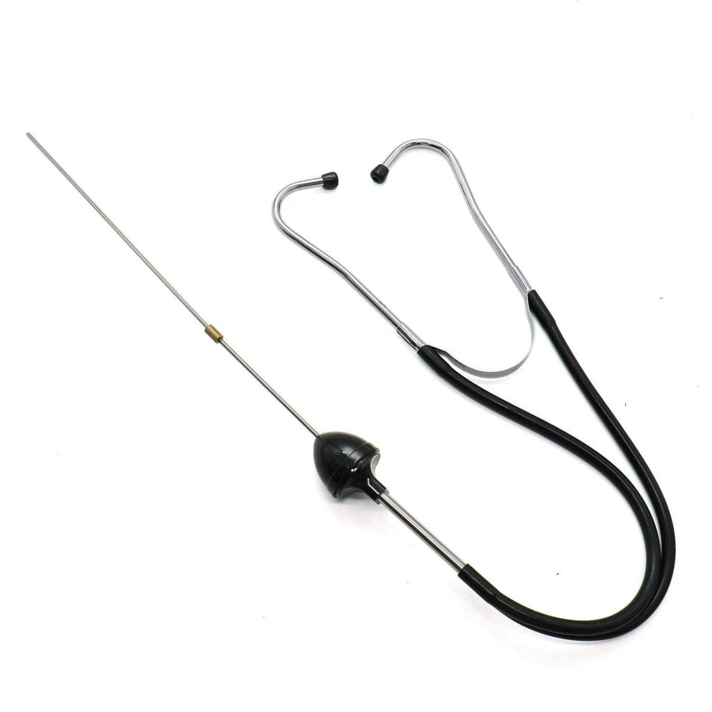 Automotive stethoscope with black tubing, silver stems, and metal chest diaphragm