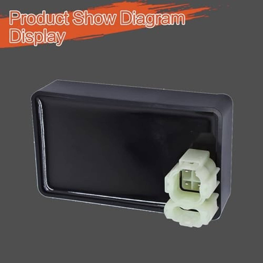 Ignition CDI box with open-edge design and white connector, black housing