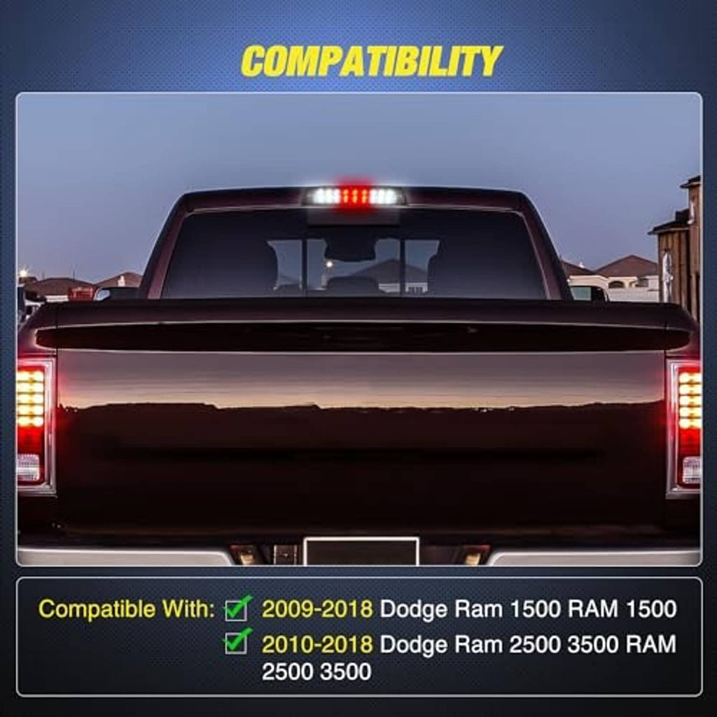 Third brake light LED bar on truck rear window, red LEDs lit