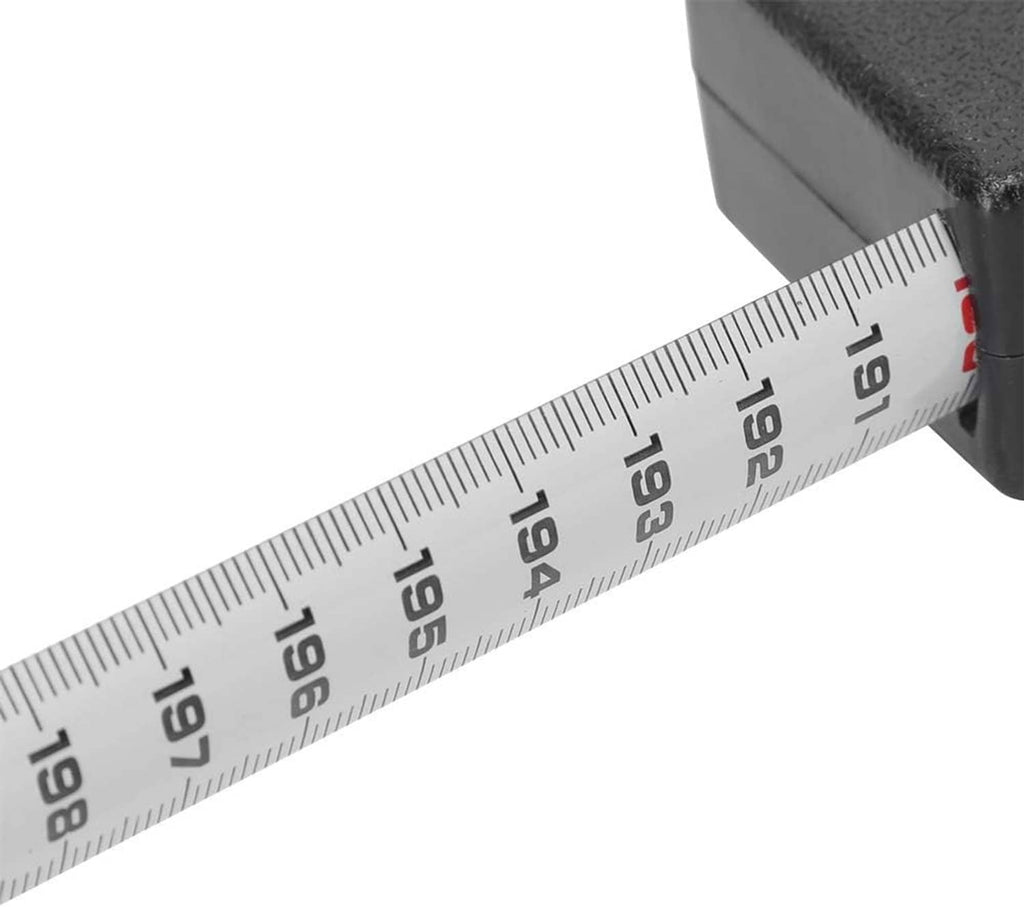 Extended measuring tape with cm numbers on the retractable height meter