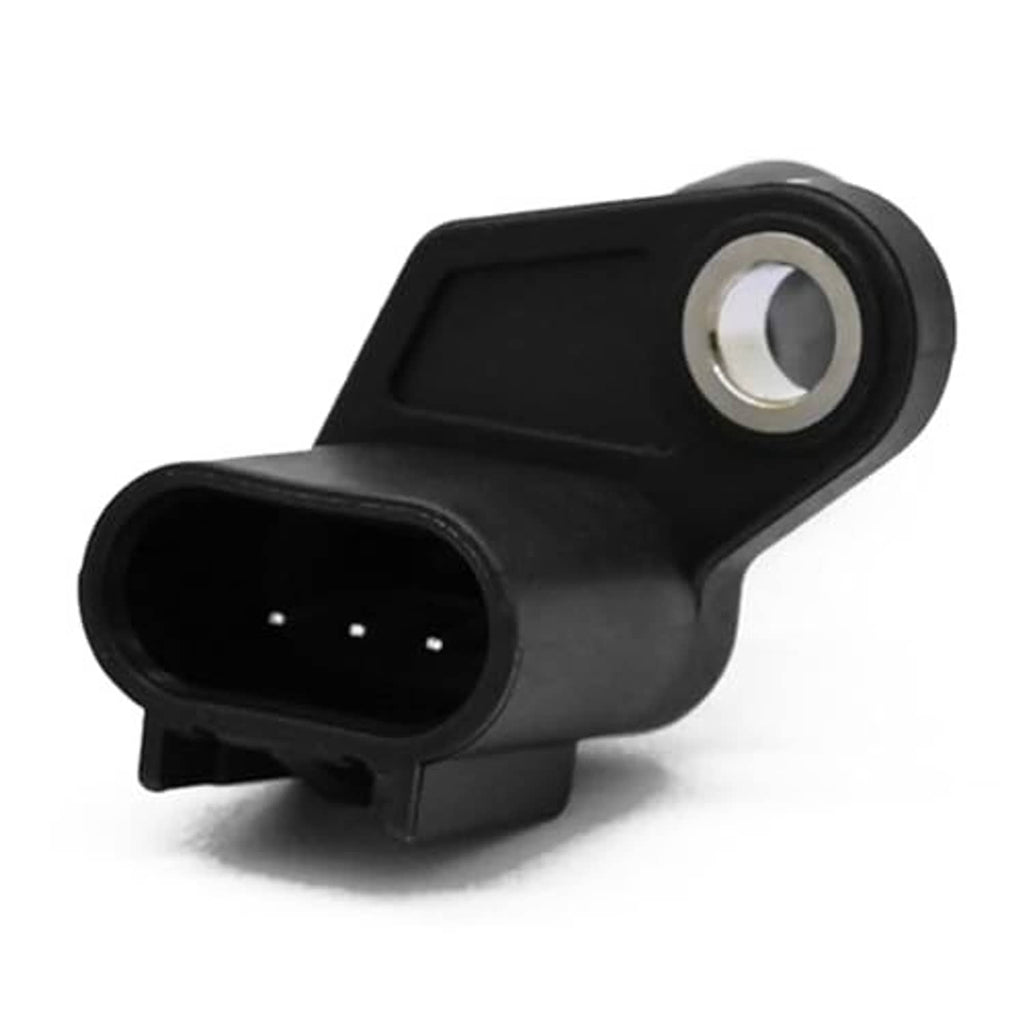 Black camshaft position sensor with rectangular plug and 3-pin connector opening