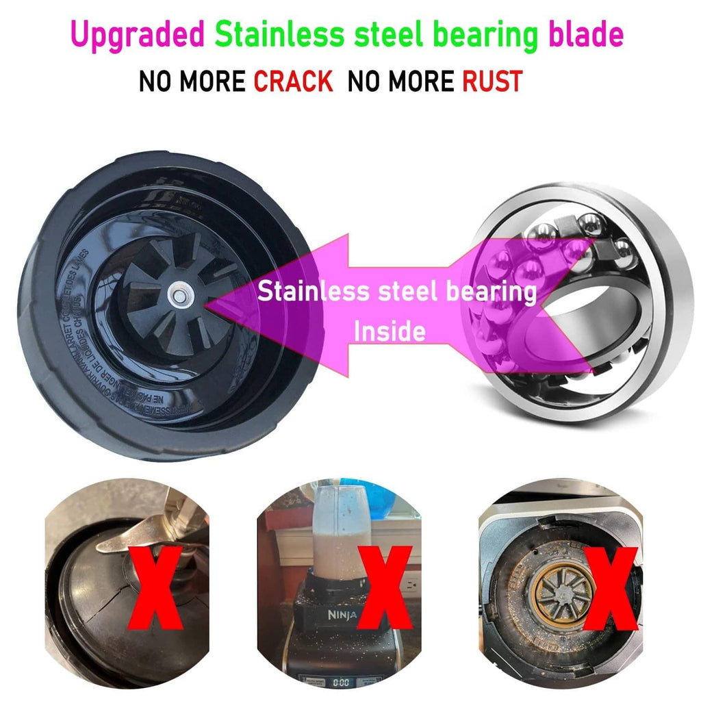 Stainless steel blender blade with bearing, shown with cup