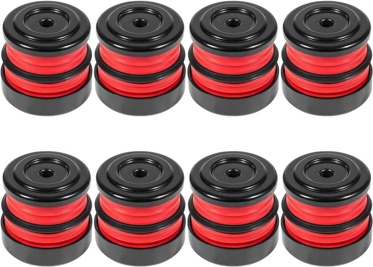 8-piece silicone body mount bushing set with red rings and black cups