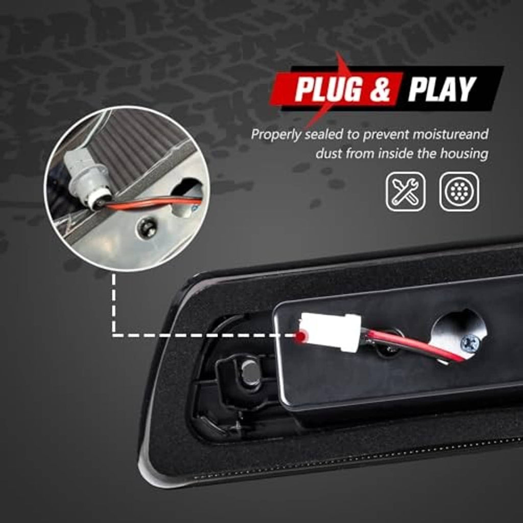 Smoked LED third brake light housing with plug-and-play wiring connection detail