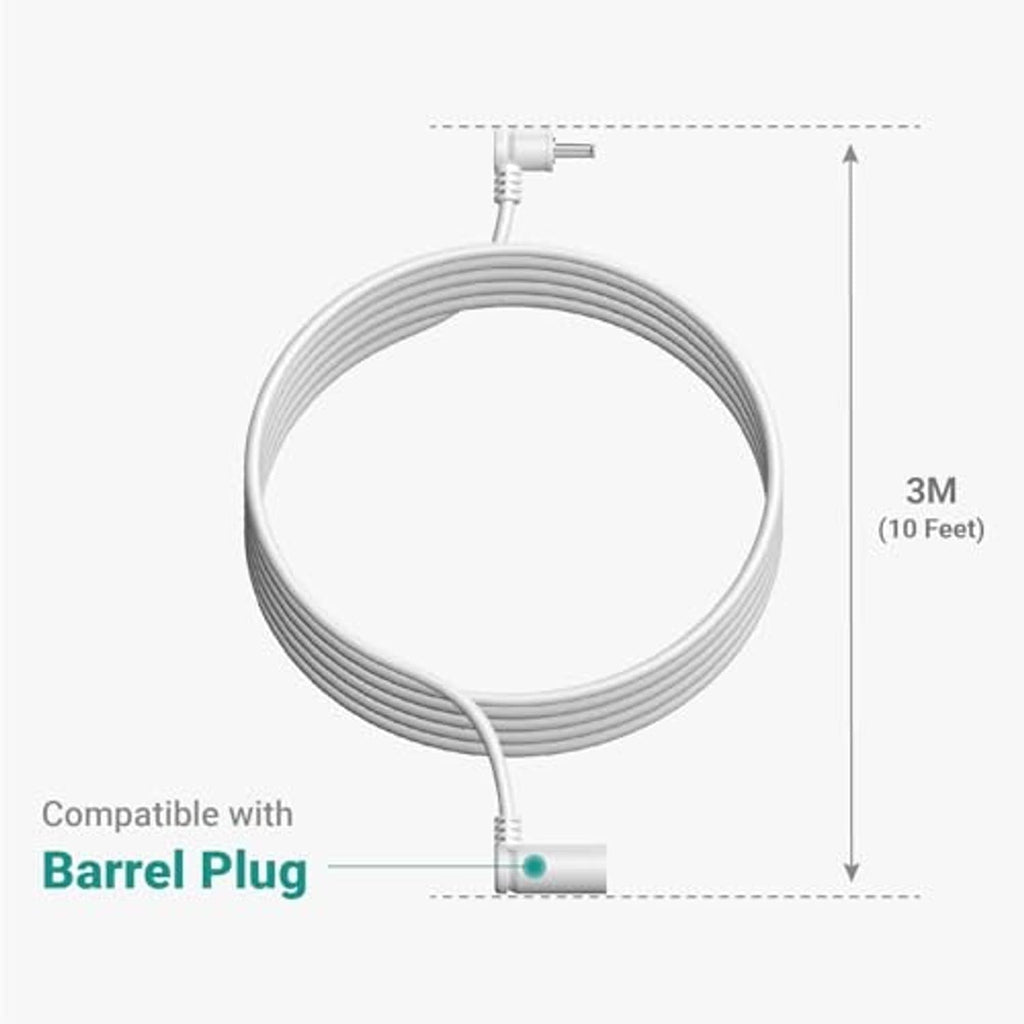 3 m (10 ft) white coiled extension cable with barrel plug connector