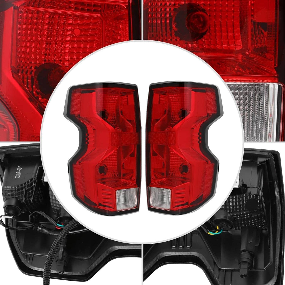 Close-up of red tail light lens with clear lower reflector and black trim