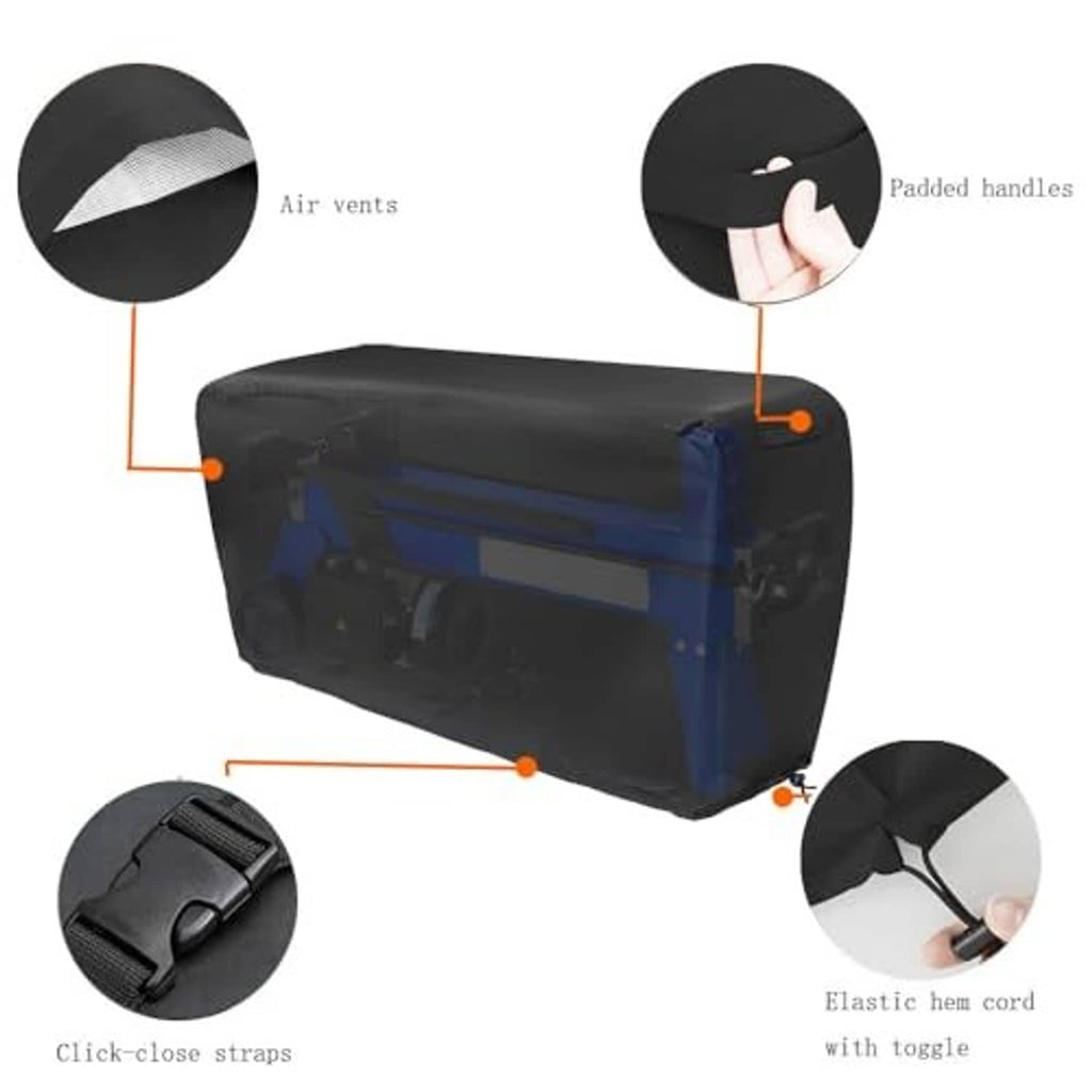 Black log splitter cover with air vents, padded handles, click-close straps, toggle cord