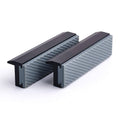 Soft vice jaw pads, two-piece set with dark ends and textured light-gray grip surface