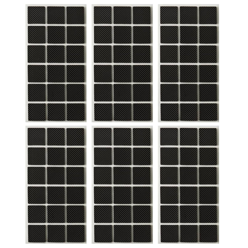 Set of square black non-slip furniture pads with textured grid surface
