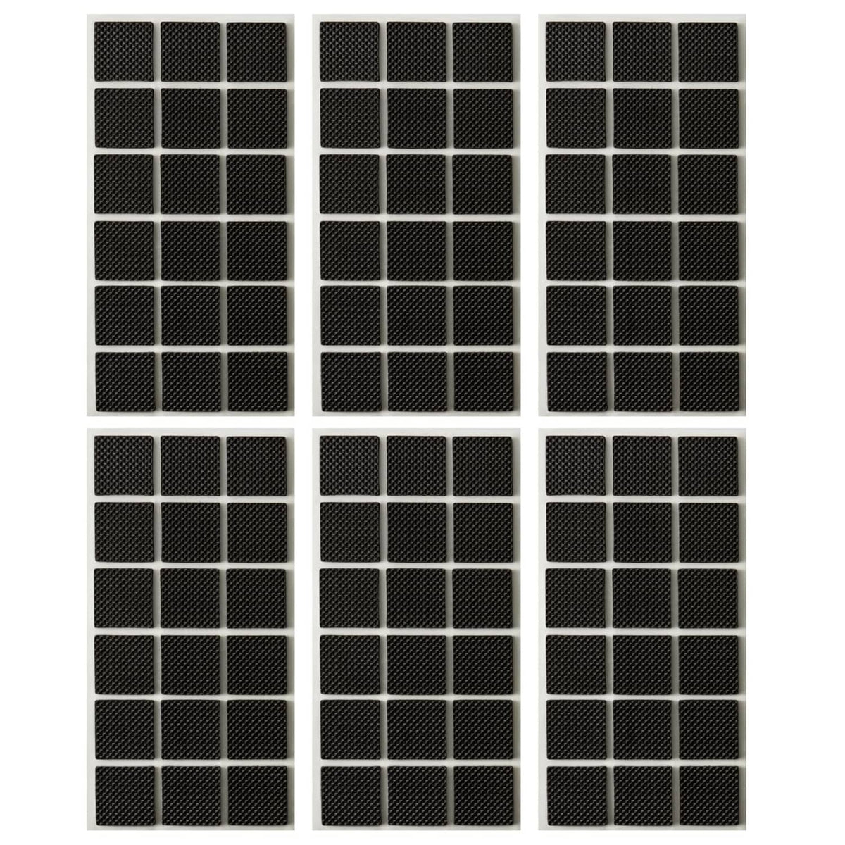 Set of square black non-slip furniture pads with textured grid surface
