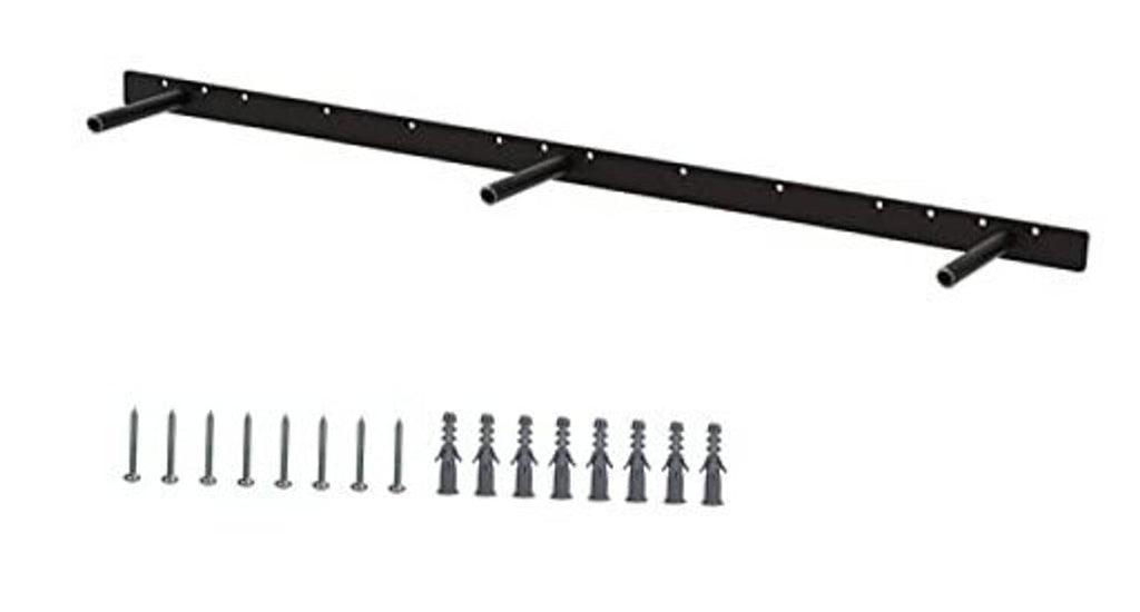 Black floating shelf bracket bar with mounting arms and included wall screws