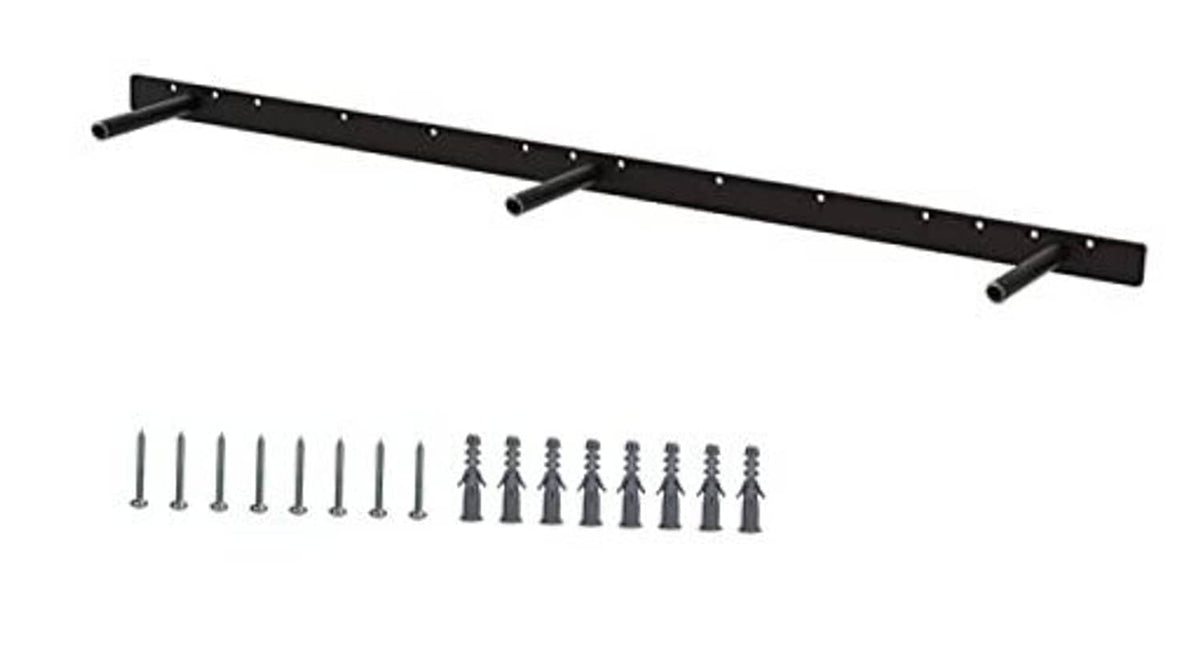 Black floating shelf bracket bar with mounting arms and included wall screws