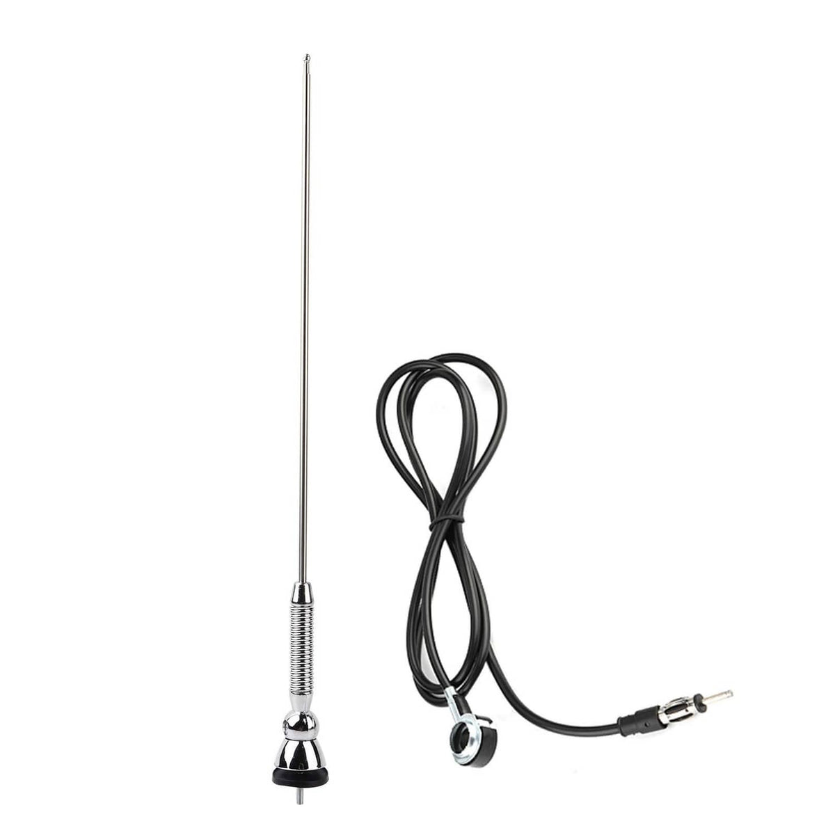 Qiilu universal car roof antenna with chrome screw-mount and black cable lead