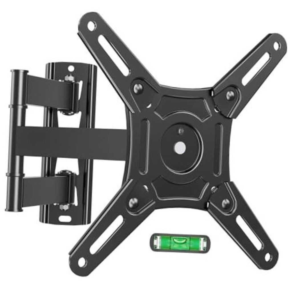 Black three-arm full-motion TV wall mount bracket with mounting plate and swivel joints
