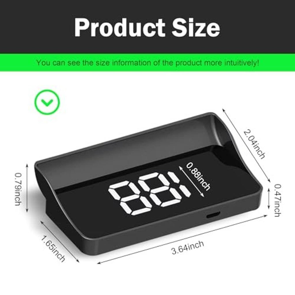 Car HUD GPS speedometer with size diagram showing 7.6 x 3.6 in dimensions
