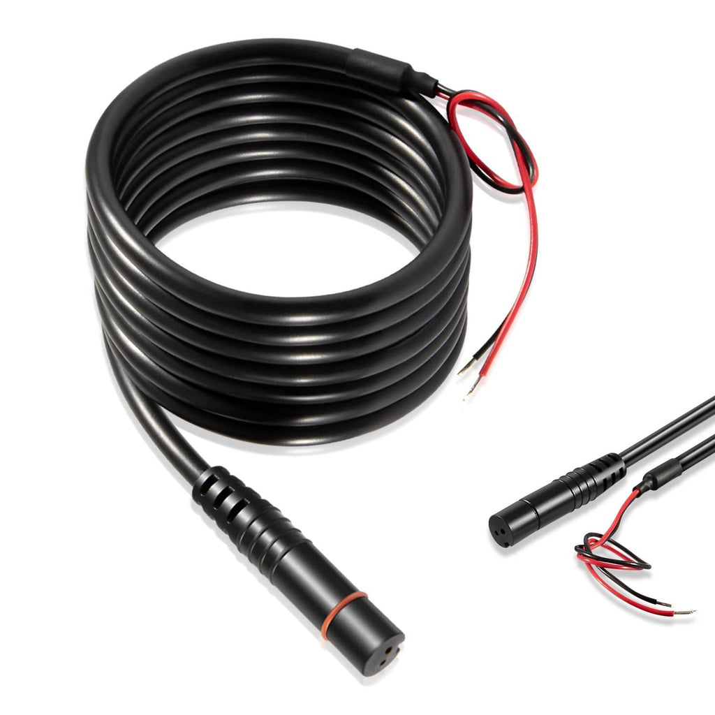 Coiled marine power cord replacement with black cable and red/black wire leads