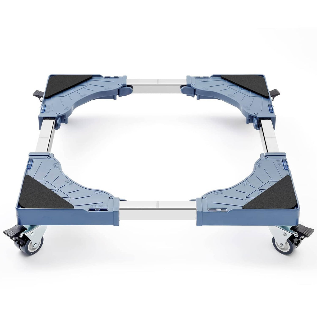 Adjustable furniture dolly with blue frame and 4 dual-locking swivel wheels