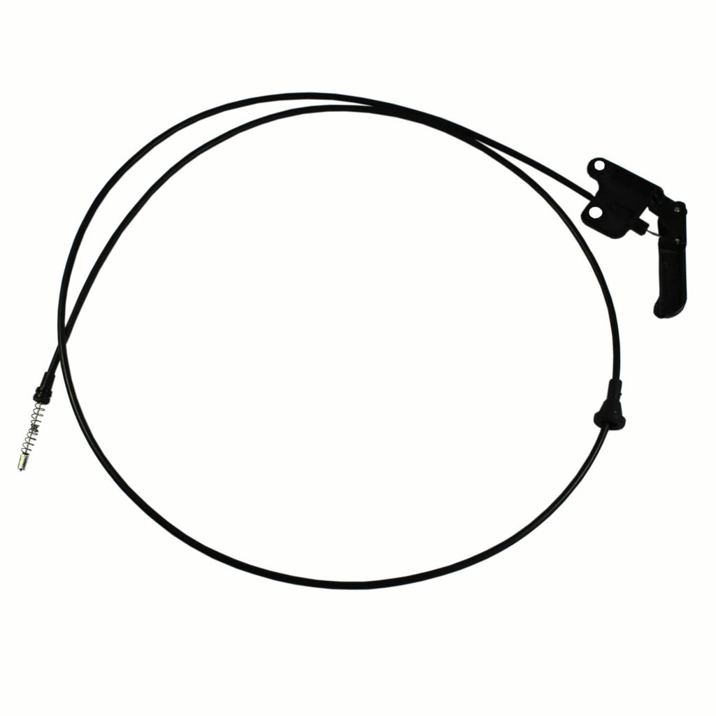 Hood release cable with black latch bracket and spring connector