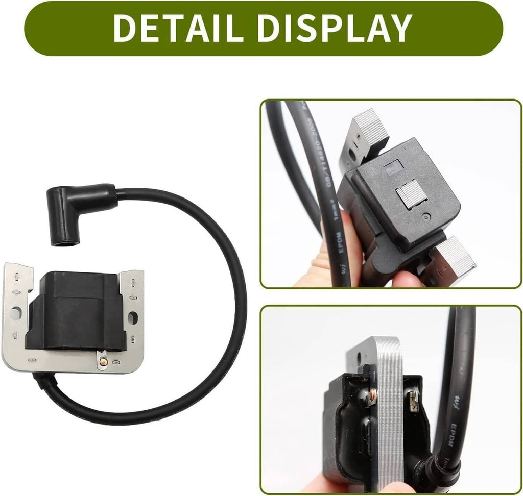 Ignition coil module detail with black cable and metal mounting bracket