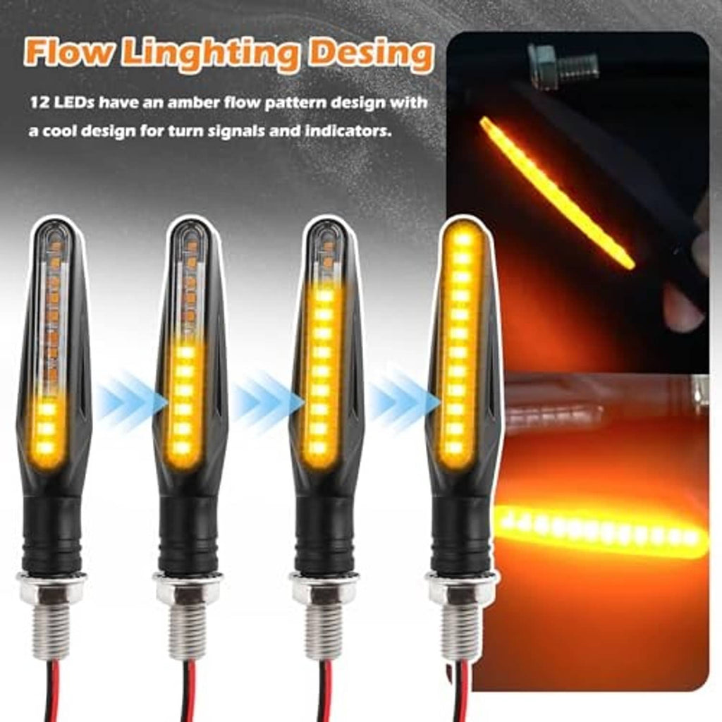 Amber flow-pattern LED turn signal lights with black housing and clear lens