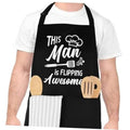 Black kitchen apron with adjustable neck strap and humorous 'This Man' print