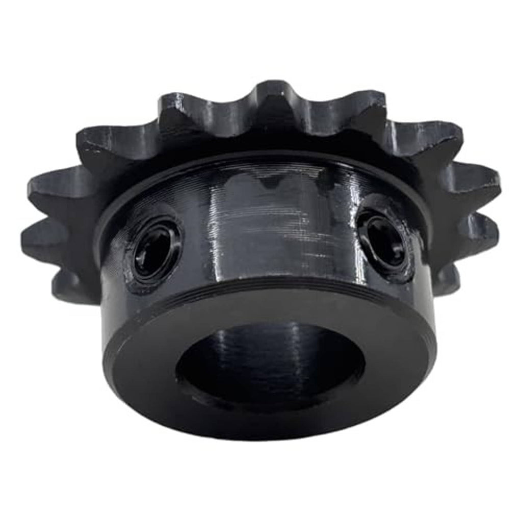 Roller chain sprocket with two mounting holes on hub, 15-tooth edge, dark black finish