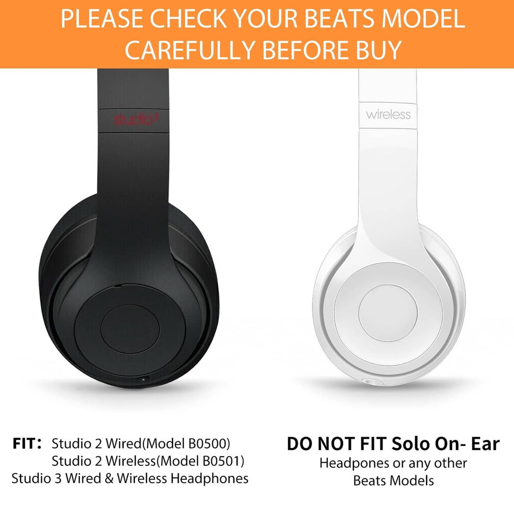Replacement ear pads shown on over-ear headphones, black and white models