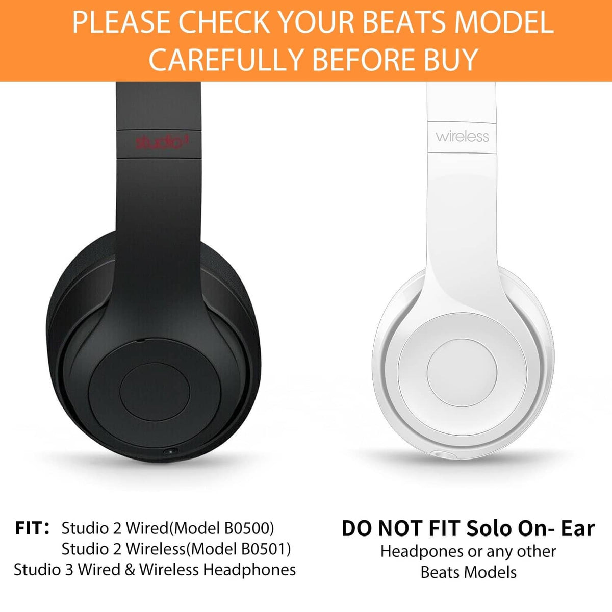 Replacement ear pads shown on over-ear headphones, black and white models