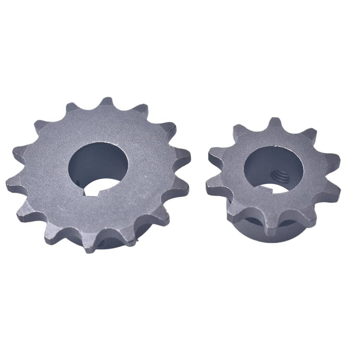 Gray chain sprocket pair showing 14 teeth and center bore opening