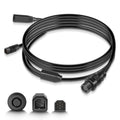Black transducer adapter cable with multiple connectors and coiled 10ft length