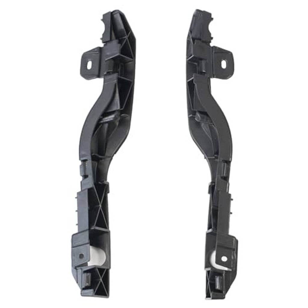 Front bumper bracket pair, black plastic brackets with metal mounting plate tabs