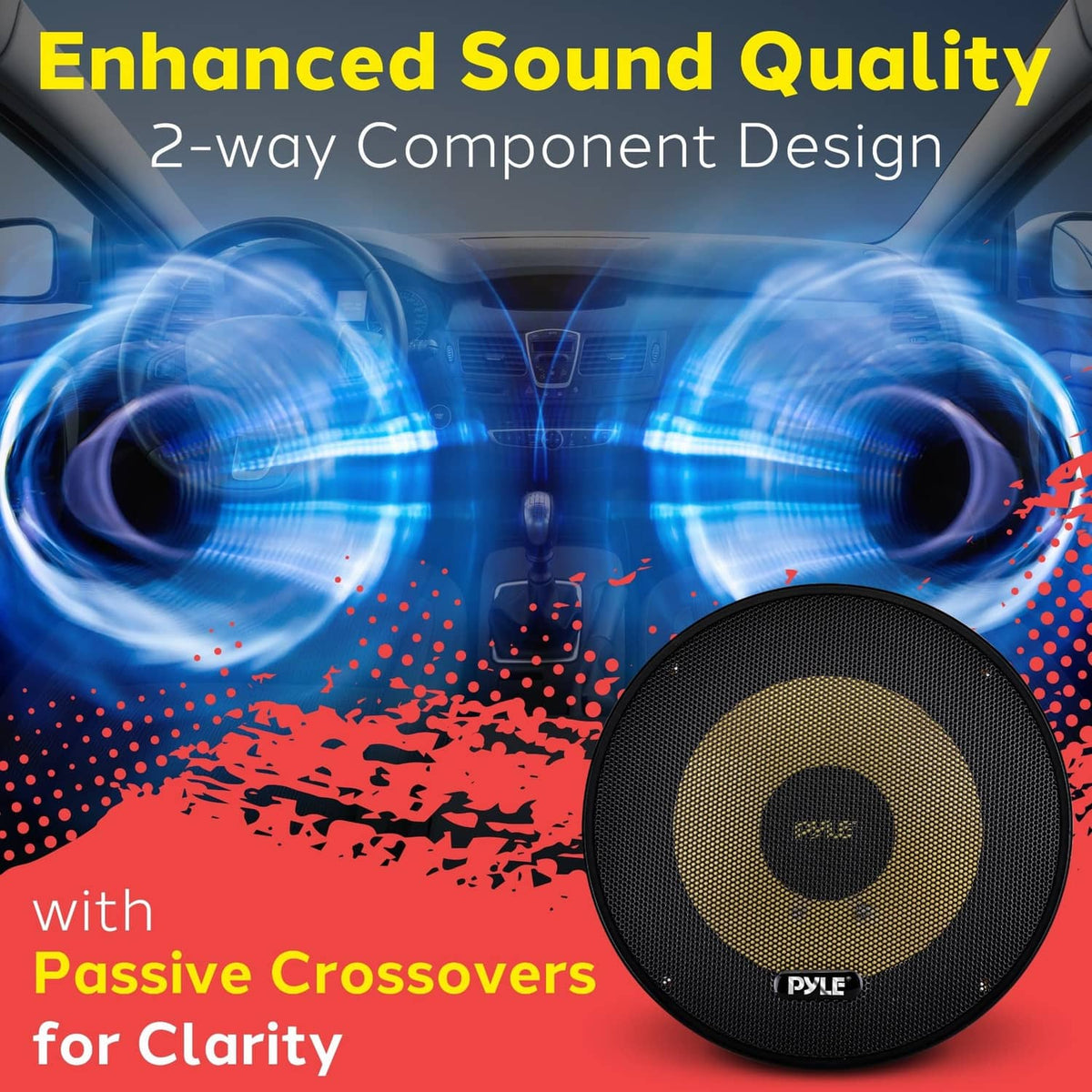 RivetOak Pyle 2 Way Custom Component Speaker System - 6.5” 400 Watt, with 6.5 Inch