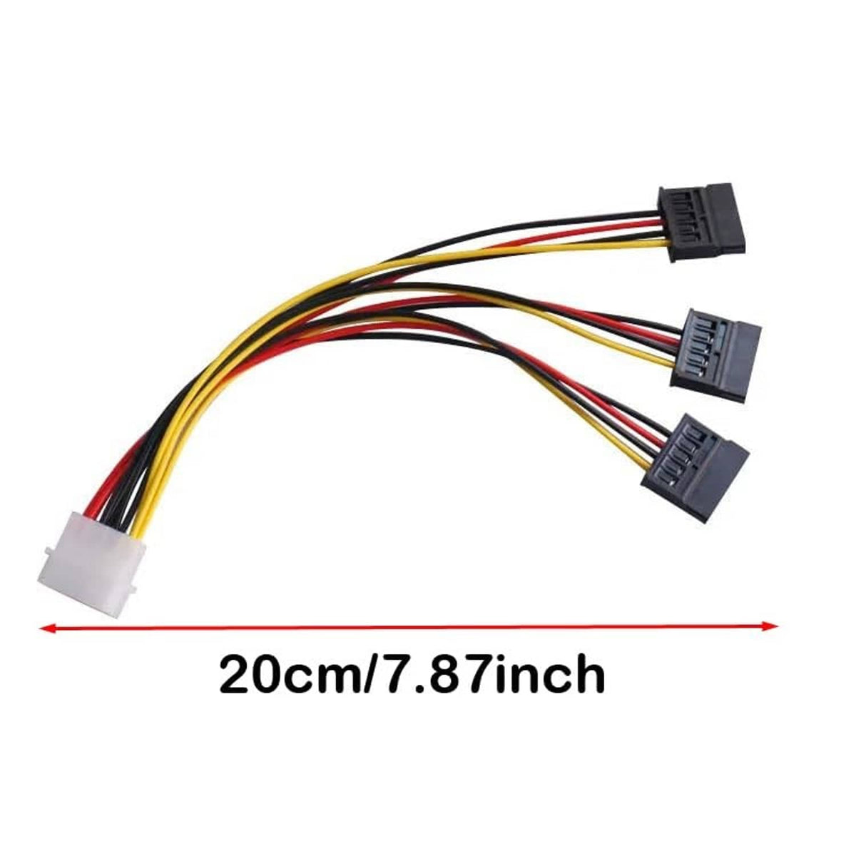 Power supply splitter cable, 20cm length, white 4-pin Molex to black SATA power leads