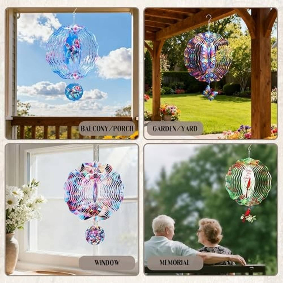 Rainbow 3D wind spinner pinwheel with hanging mini disc for balcony, window, or garden