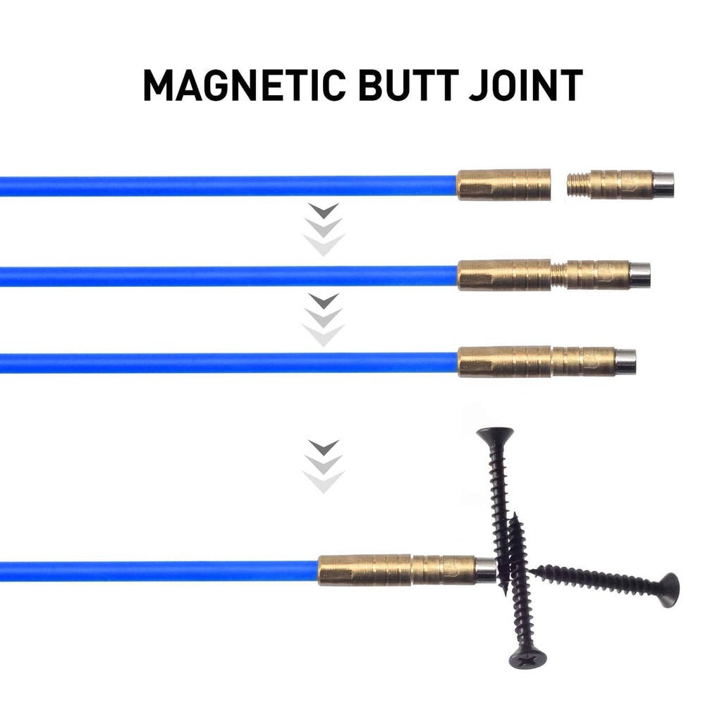 Fiberglass puller rod with brass magnetic butt joint connectors and black guide screw