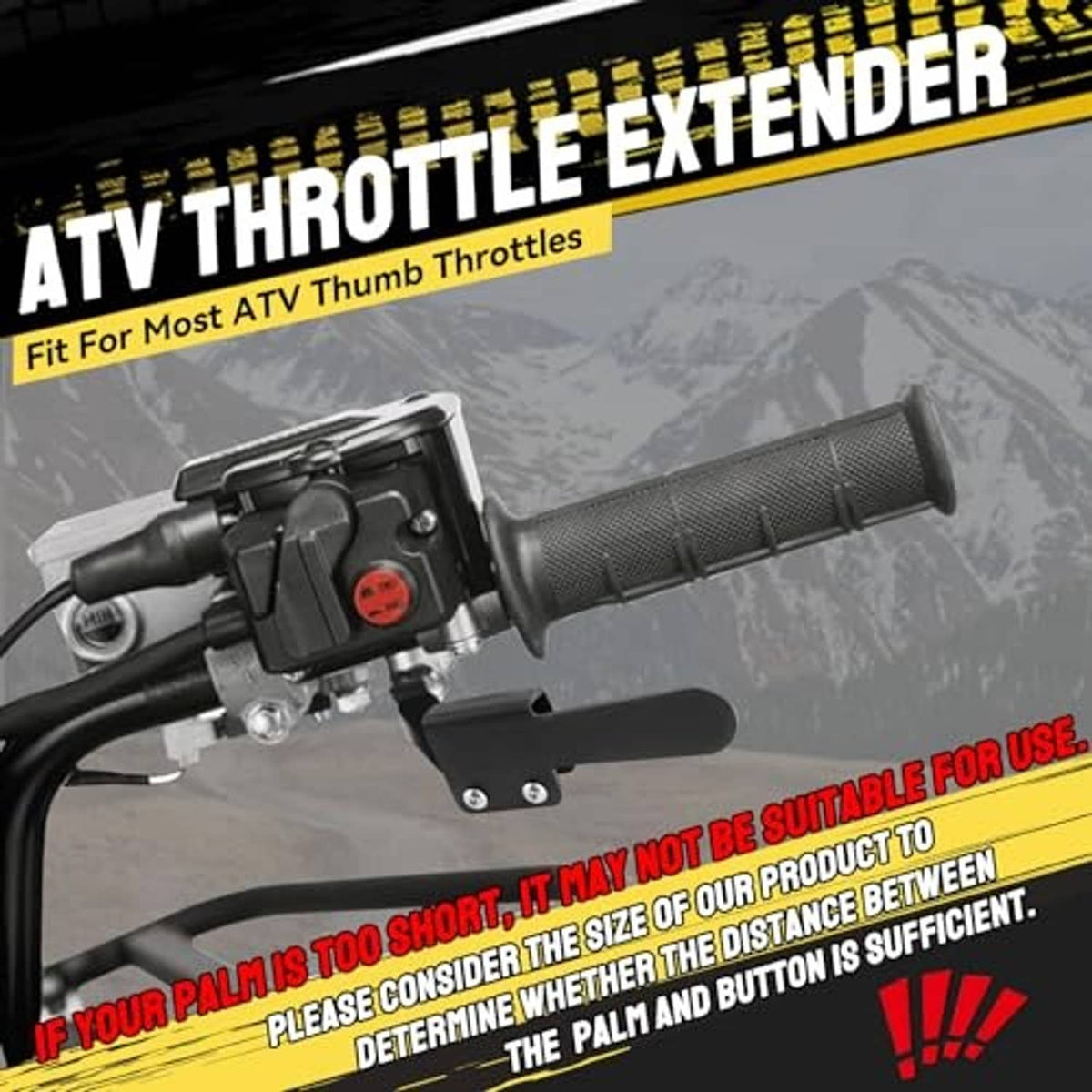 ATV thumb throttle extender bar with black lever and textured grip