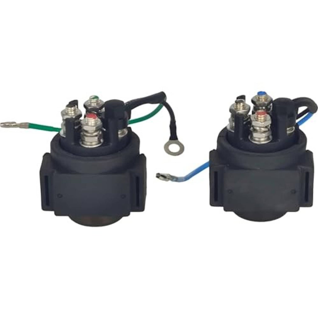 Power trim relay set with two black modules, stacked screws, and green/blue leads