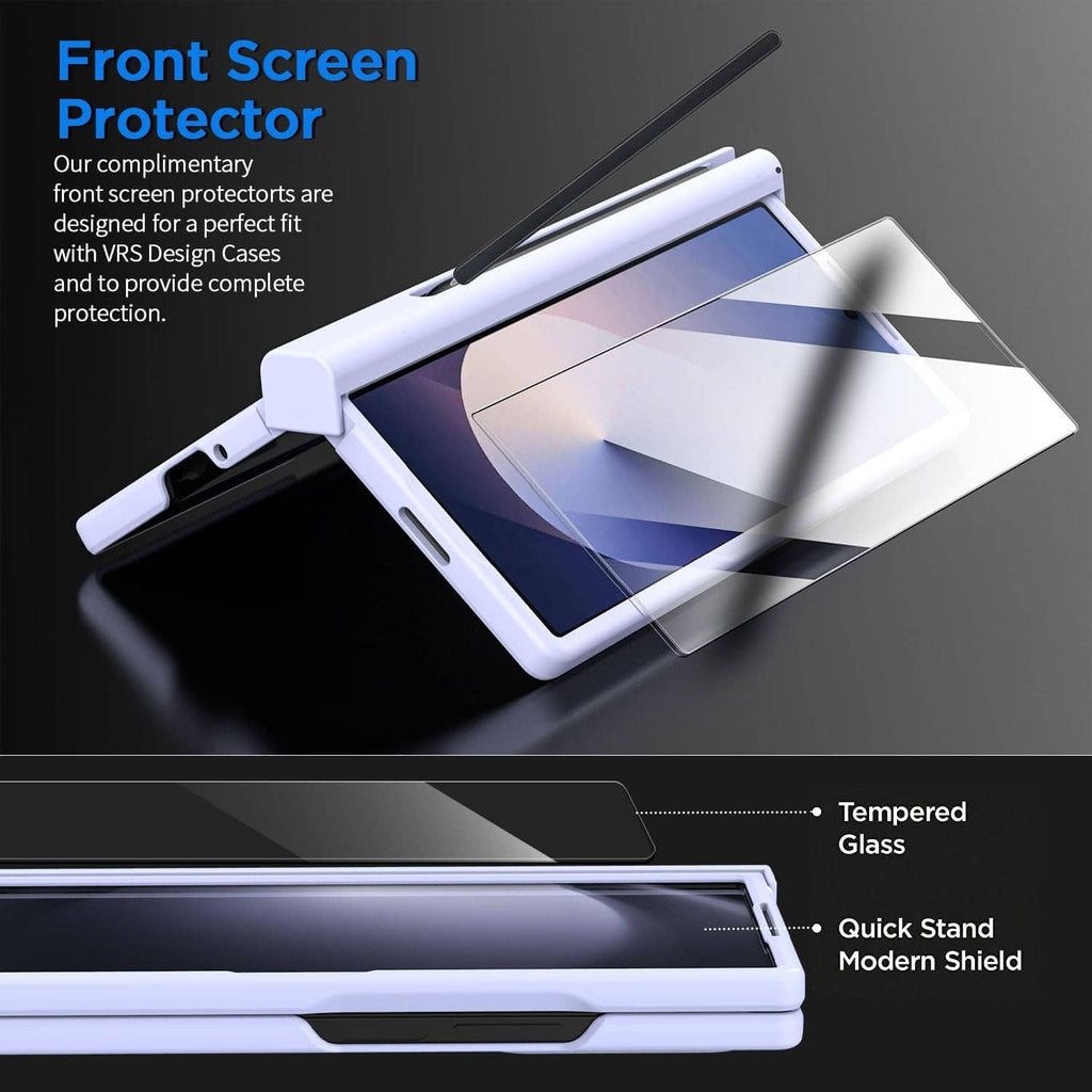 Light purple folding case with front screen protector, quick-stand style hinge