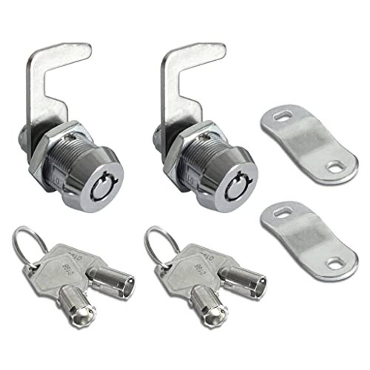 2-pack toolbox tubular cam locks, keyed alike, with two cam hook plates