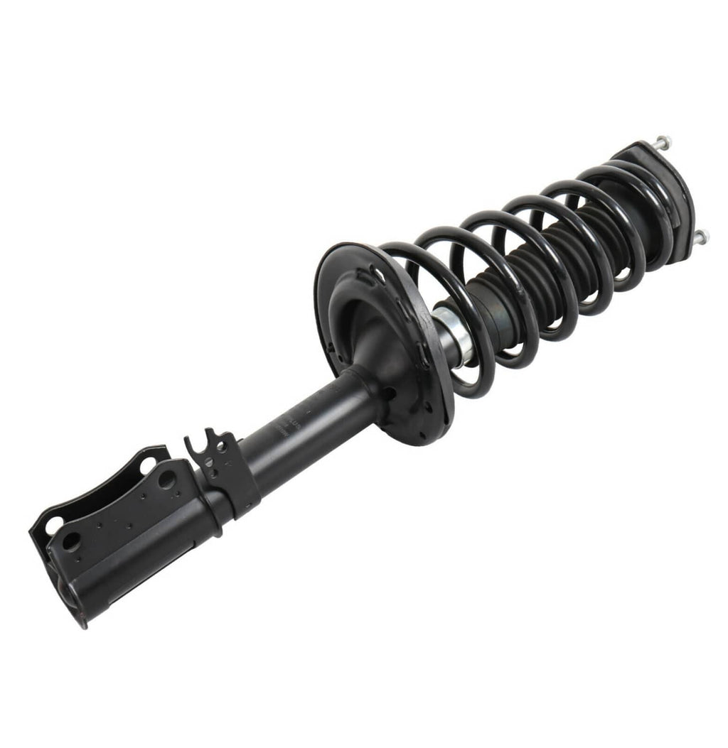 Black coil spring strut with lower cap bolts and rear mounting plate