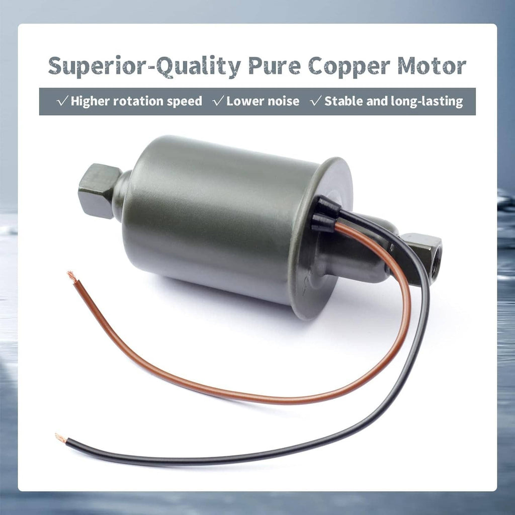 Electric fuel pump with copper-colored motor leads and two-wire power connector