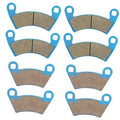 Ceramic brake pads set with blue backing and brown textured friction material