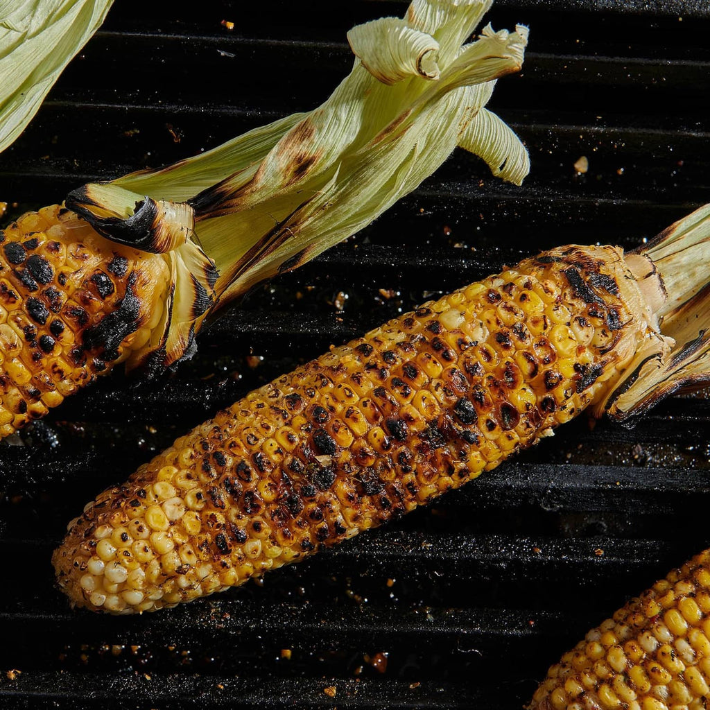 Grilled corn on the cob with seasoning specks