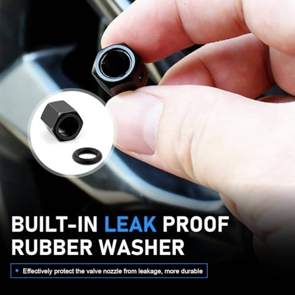 Alloy valve stem cap parts with blue skull emblem and built-in leak-proof rubber washer
